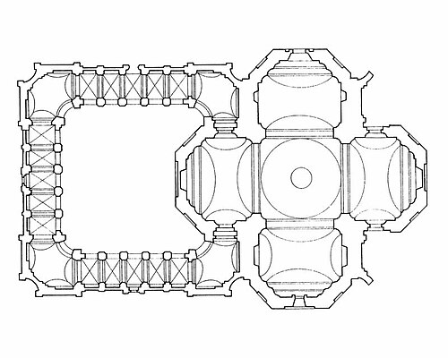 Poutní kostel Zvěstování Panny Marie, plán Mariánské Týnice.
