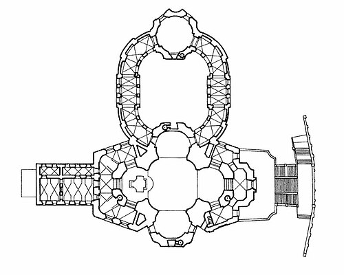 Plán poutního kostela Jména Panny Marie ve Křtinách u Brna.
